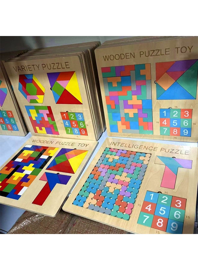 Tetris Jigsaw Jigsaw Wood Children's Early Childhood Education And Intelligence Boys' And Girls' Toys Jigsaw Puzzle-Color:Tetris + Heart Shape + Nine-square Grid - Image 2